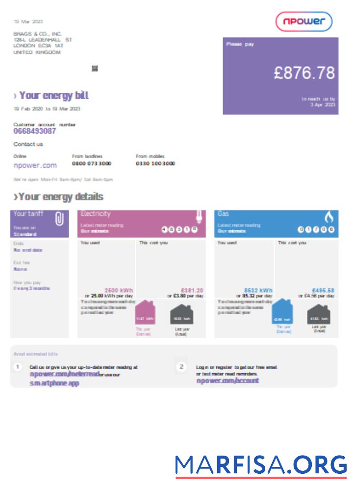 Downloadable Npower utility business bill, version 1, SCR download for verification